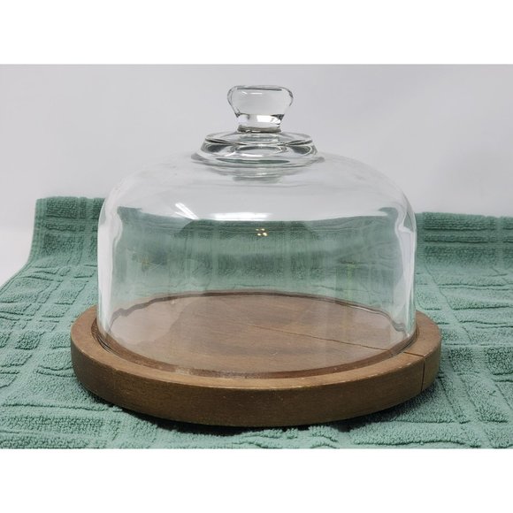 Vintage Goodwood Cheese Tray Glass Dome‎ Wood Base Holiday Decor Party - Picture 1 of 11